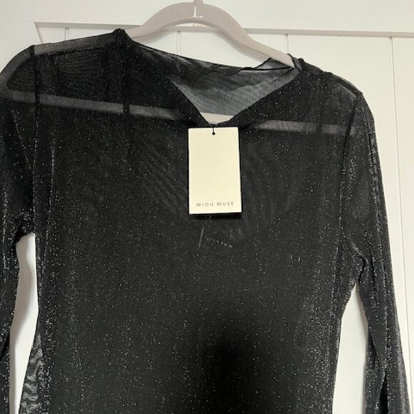 Pinkblush - Black Shimmer Mesh Long Sleeve Ruched Maternity Midi Dress - Picture 9 of 10